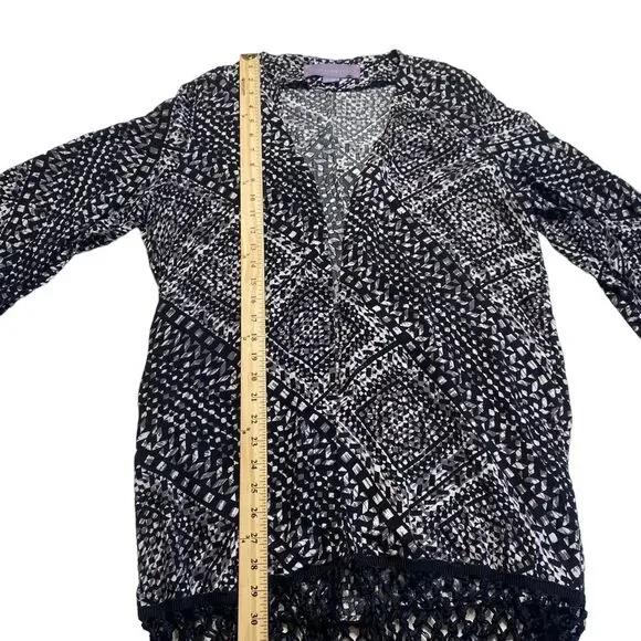 Boom Boom Jeans Abstract Print Macrame Fringe Open Front Cardigan Cover-Up L/XL - Picture 7 of 13